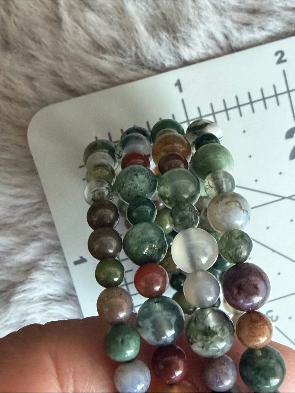 Multicolor Graduated Natural Stone Bead Memory Wire Bracelet - Green Accents